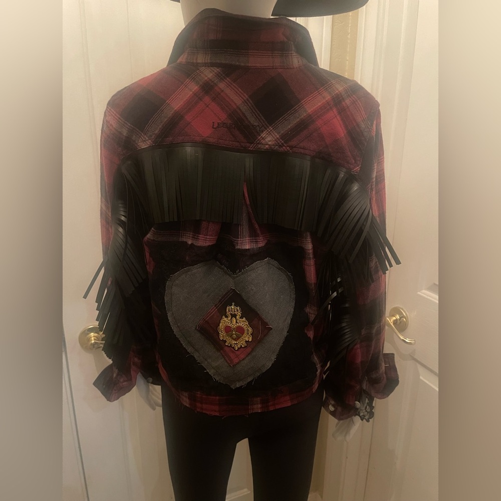 One of a kind custom upcycled plaid jacket (includes NWT Free People brooch) - Picture 8 of 16